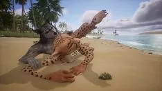 Loup vers le bas des jouets avec le minou de panthera pardus - wildliving